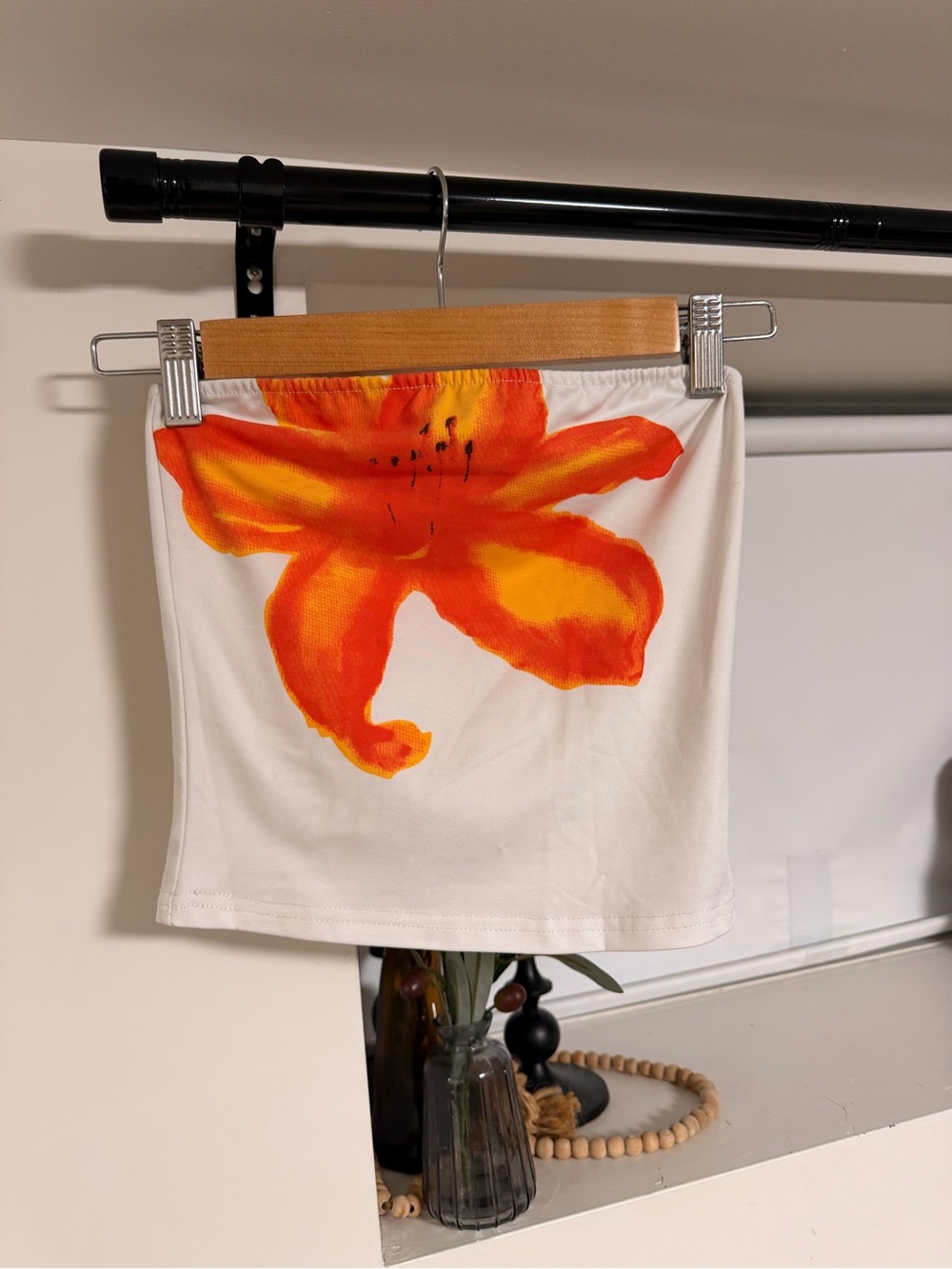 White Tube Top w Orange Floral Print NEW